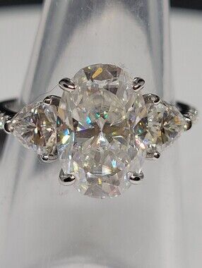 STUNNING! 5.72ct Oval & Trillion Three Stone Moissanite Ring